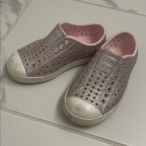 Native Kids Glitter Slip-On Sneakers - Pink and Silver